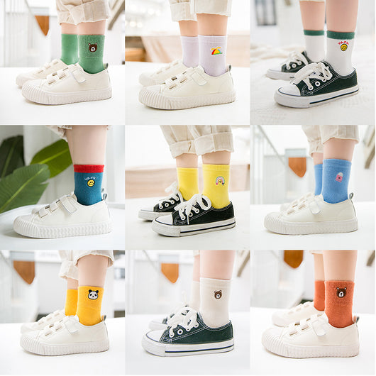 Calcetines de bebé de algodón con animales bordados y rayas coloridas
