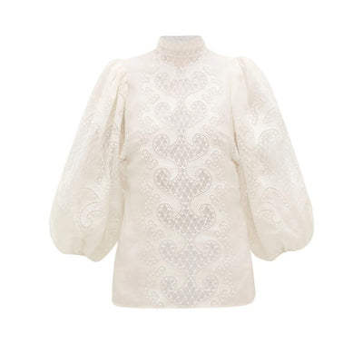 Blusa de Encaje Holgada con Mangas Farol Tipo Splice - Image 4