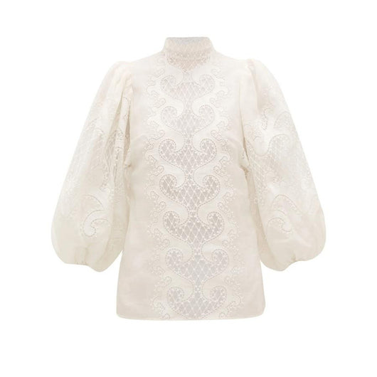 Blusa de Encaje Holgada con Mangas Farol Tipo Splice - Image 4