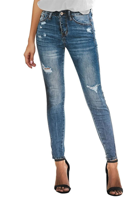 Pantalones Slim Rotos con Cintura Elástica