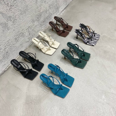 Sandalias de Tacón Alto con Punta Cuadrada en Malla Tejida y Cuero - Image 22