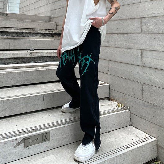 Jeans Sueltos Bordados con Cierre Estilo Hip-Hop Urbano - Image 9