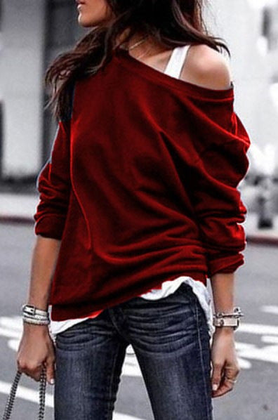 Playera Casual de Cuello Oblicuo y Manga Larga para Otoño e Invierno - Image 10
