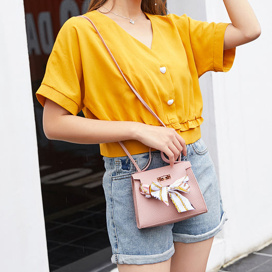 Bolso de Hombro con Pañuelo de Seda Estampado Lichi - Image 5