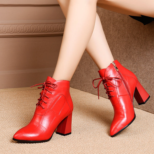 Botas de Cuero con Tacón Grueso - Estilo Versátil para Mujer