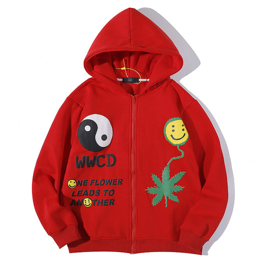 Sudadera con Capucha y Cierre de Hoja de Cáñamo 3D Smiley - Image 7