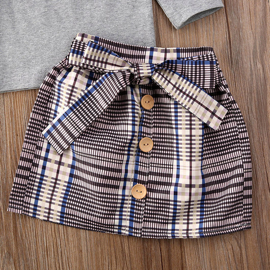 Conjunto Infantil 2 Piezas: Blusa Plisada Manga Larga + Falda a Cuadros - Image 4