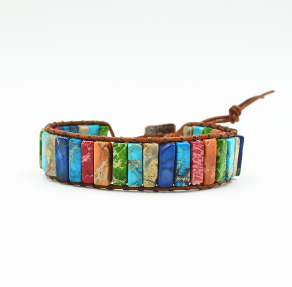 Pulsera de Cuero Tejida a Mano con Piedra Imperial - Estilo Étnico Minimalista