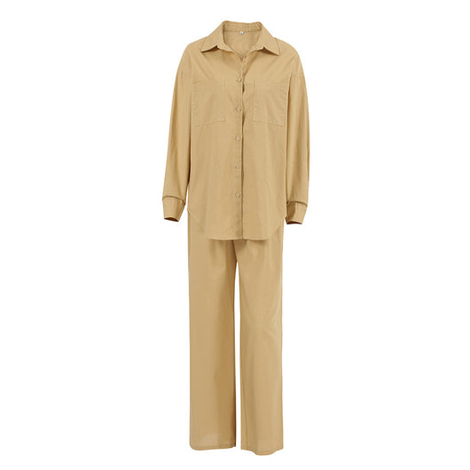 Conjunto Casual Khaki de Lino y Algodón - Camisa y Pantalón Ancho Estilo Urbano para Mujer - Image 5