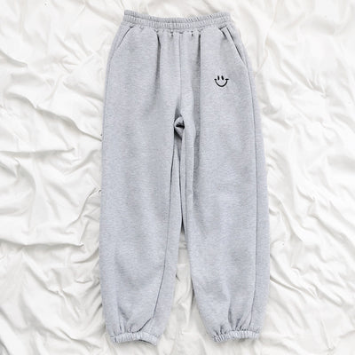Pantalones Cintura Alta con Bordado Smiley Deportivo