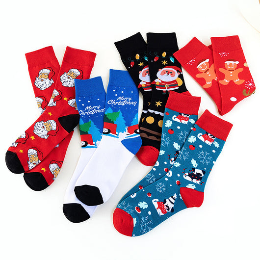 Medias Navideñas con Diseño de Papá Noel y Muñeco de Nieve