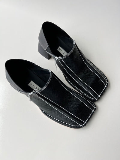 Zapato Retro Cuadrado Mujer Cuero Genuino Tacón Medio Grueso - Image 16