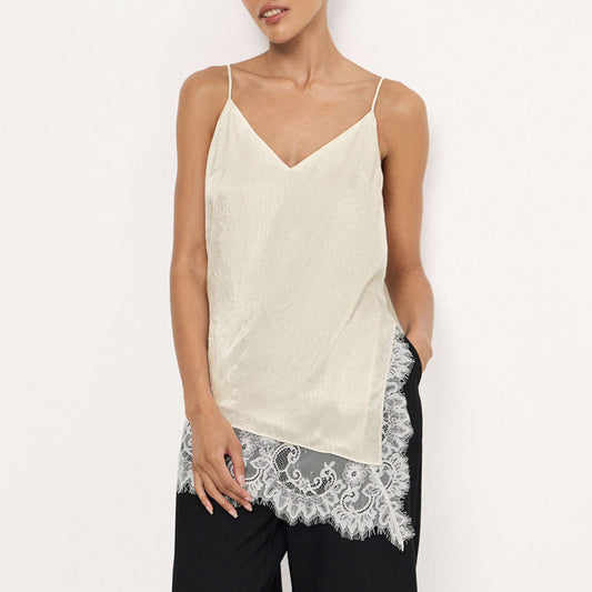 Blusa Camisola Escotada con Encaje y Parches Combinados - Image 2