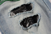 Jeans Slim Fit Azul con Pliegues, Detalles de Piel de Serpiente y Rotos Bordados - Image 7