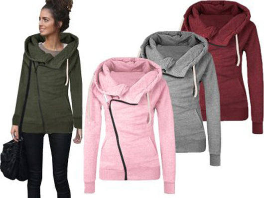 Sudadera con capucha y cierre diagonal para mujer - Image 4