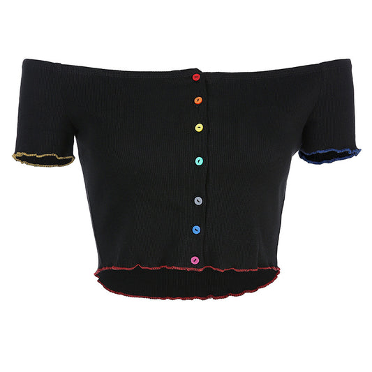 Blusa Asimétrica de Hombro Único con Botones de Color - Verano