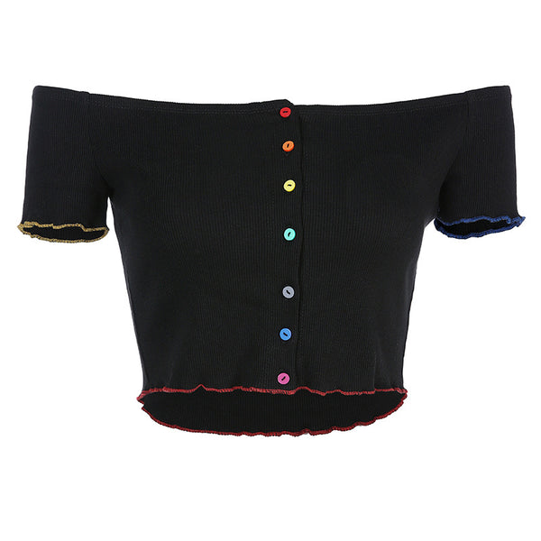 Blusa Asimétrica de Hombro Único con Botones de Color - Verano