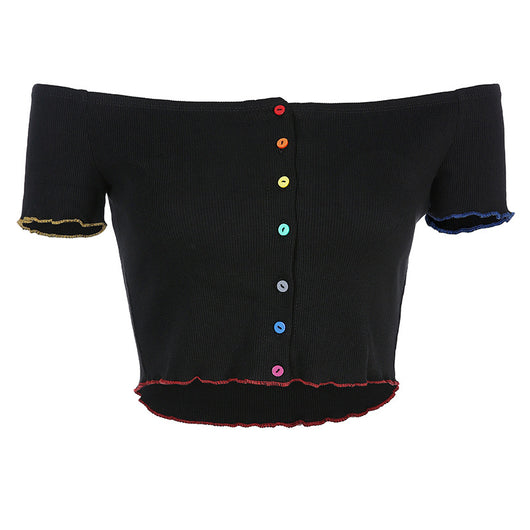 Blusa Asimétrica de Hombro Único con Botones de Color - Verano