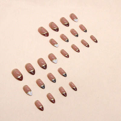 Uñas Postizas Almendra Dorado Leopardo con Efecto Espejo - Image 3