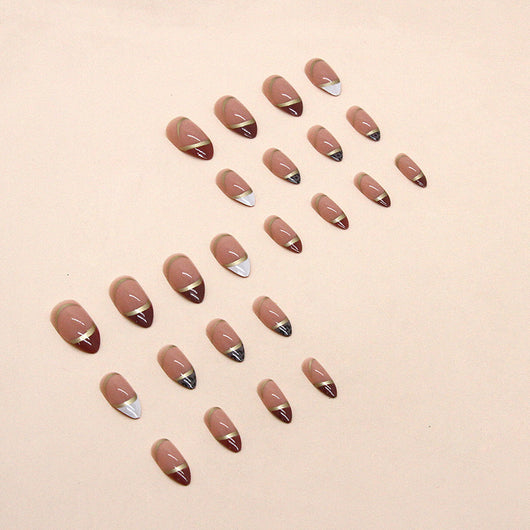 Uñas Postizas Almendra Dorado Leopardo con Efecto Espejo - Image 3