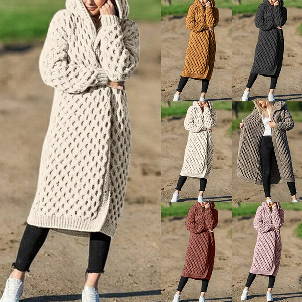 Cardigan Tejido Grueso con Capucha para Invierno Mujer