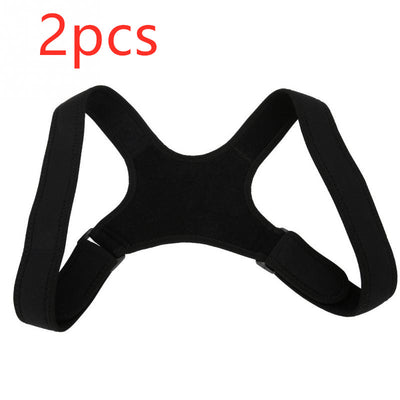 Black back shoulder spine posture corrector worn over a white long-sleeved shirt, showing adjustable straps. (2 pcs) - Image 13