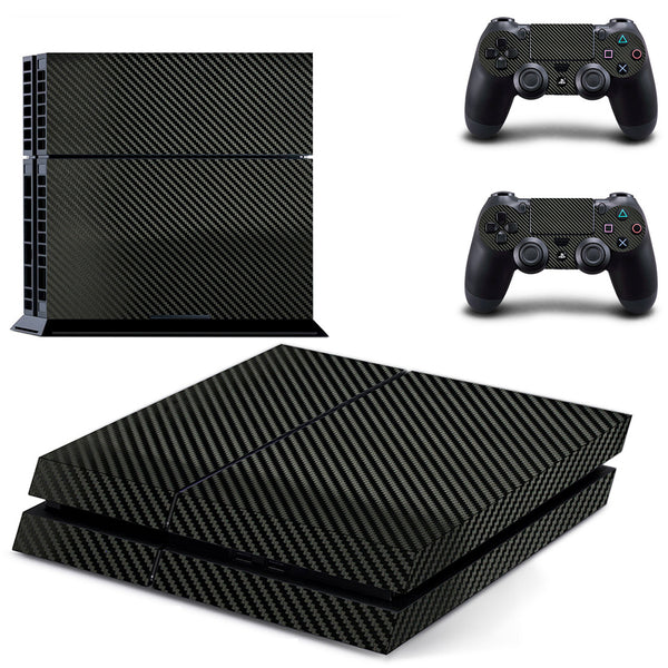 PS4 console and two controllers with a tan and beige carbon fiber sticker applied, featuring a woven pattern. - Image 10
