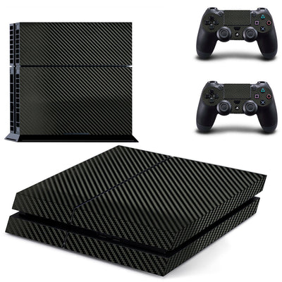 PS4 console and two controllers with a tan and beige carbon fiber sticker applied, featuring a woven pattern. - Image 10