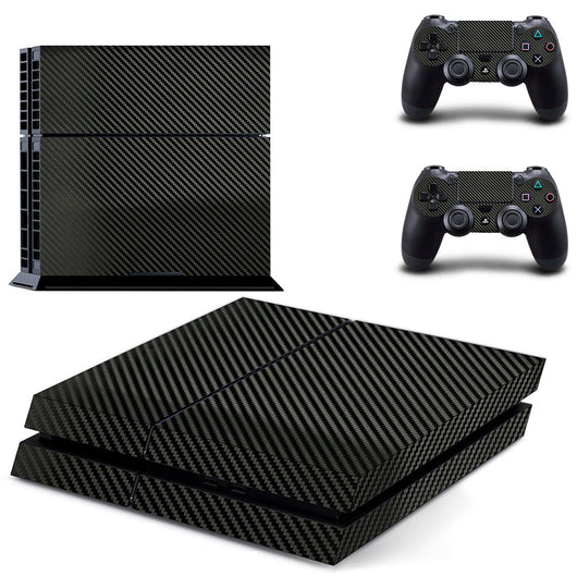 PS4 console and two controllers with a tan and beige carbon fiber sticker applied, featuring a woven pattern. - Image 10