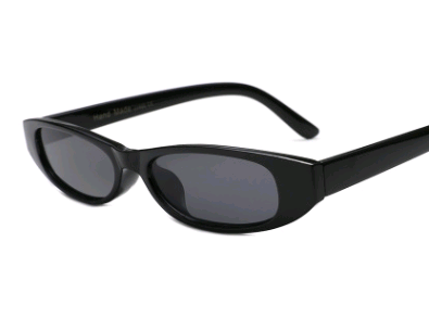 Black small frame sunglasses with light pink tinted lenses, featuring a sleek and fashionable design.