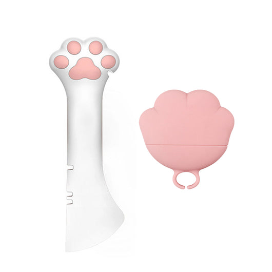 Gray pet food spoon with a paw print handle and a matching paw-shaped can opener lid. - Image 14