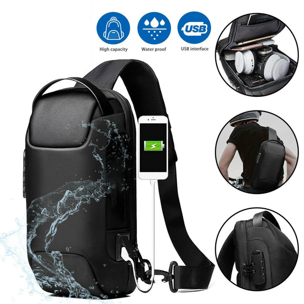 Bolsa Crossbody Impermeable para Hombre con Protección Antirrobo y Puerto USB
