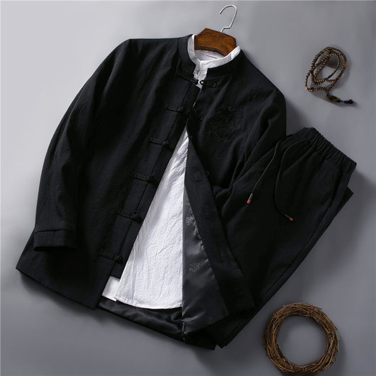 Traje Étnico Retro Chino Primavera - Cuello Mao para Hombre - Image 7