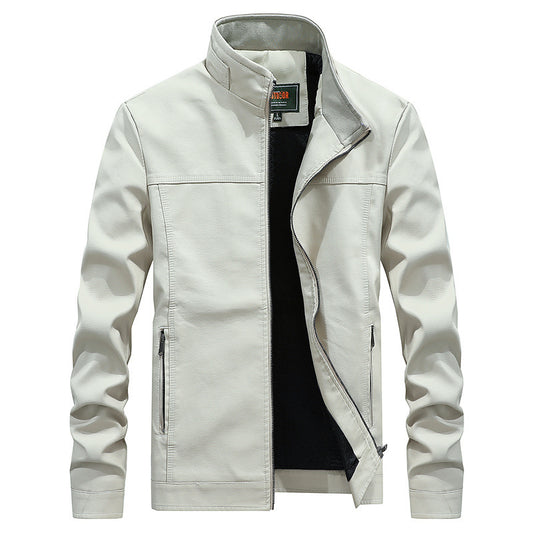 Chaqueta de Cuero para Hombre Talla Grande con Cuello de Pie