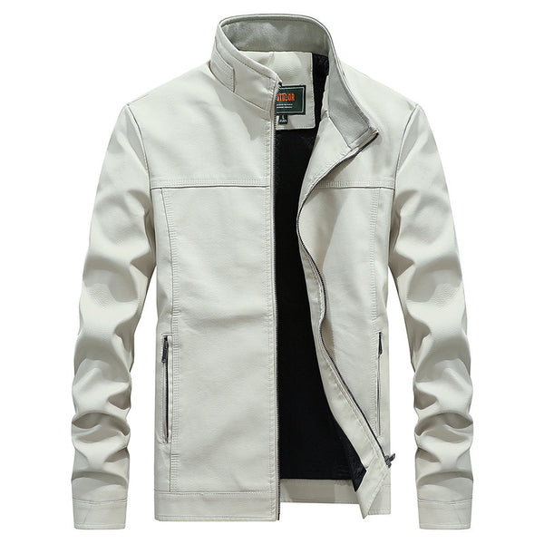 Chaqueta de Cuero para Hombre Talla Grande con Cuello de Pie