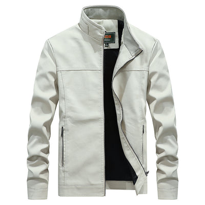 Chaqueta de Cuero para Hombre Talla Grande con Cuello de Pie