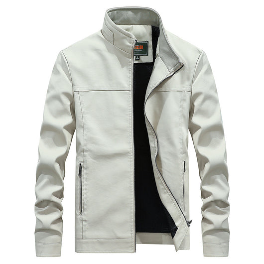 Chaqueta de Cuero para Hombre Talla Grande con Cuello de Pie