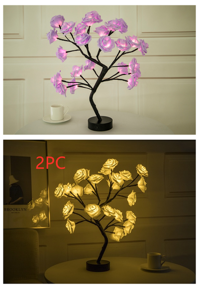 Lámpara LED Flor de Rosa con Árbol Bonsái - Luz Nocturna USB Recargable para Decoración - Image 9
