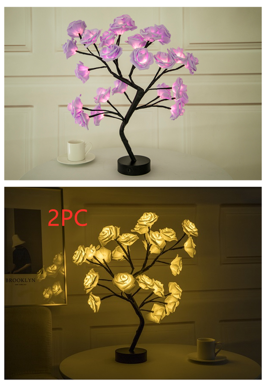 Lámpara LED Flor de Rosa con Árbol Bonsái - Luz Nocturna USB Recargable para Decoración - Image 9