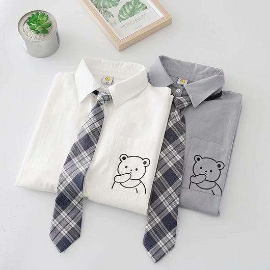 Camisa Escolar Suelta Estilo Japonés con Corbata - Manga Corta Versátil - Image 2