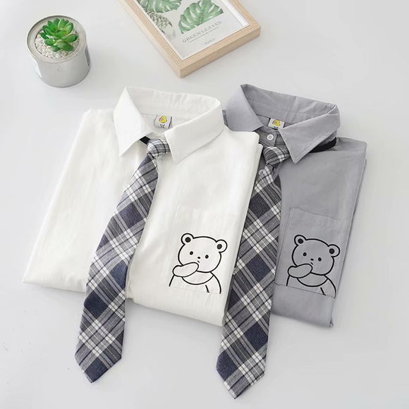Camisa Escolar Suelta Estilo Japonés con Corbata - Manga Corta Versátil