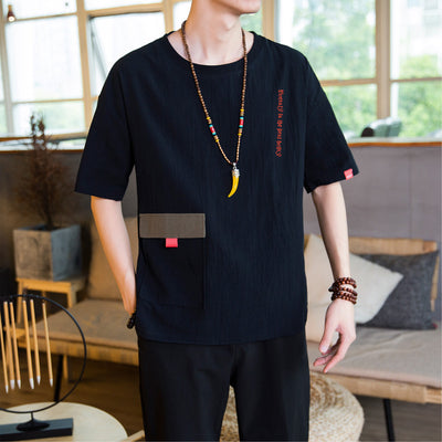Camiseta de lino con bolsillos para hombre - Image 9