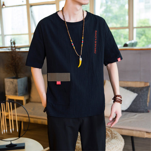 Camiseta de lino con bolsillos para hombre - Image 9