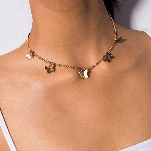 Collar Clavícula con Dije Mariposa de Metal y Borla - Image 4