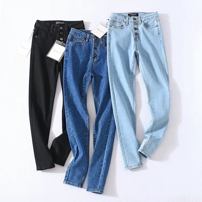 Jeans Clásicos de Talle Alto con Cuatro Botones