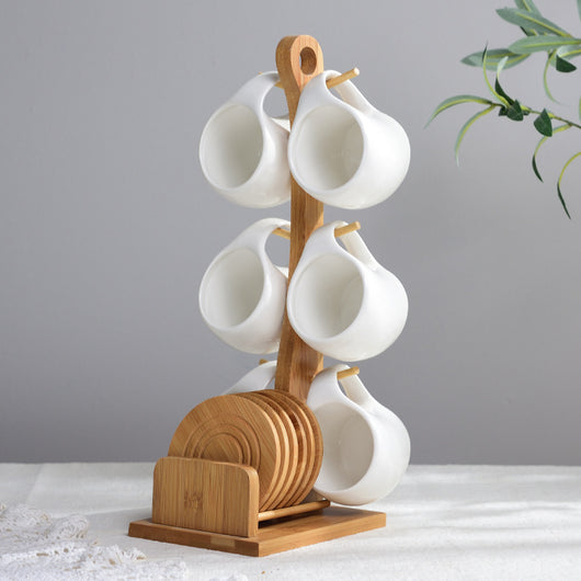 Juego de 6 Tazas de Cerámica 200ml con Soporte de Bambú y Posavasos Antideslizantes - Image 6