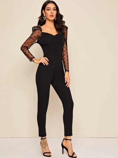 Jumpsuit con Estampado de Lunares y Costuras Decorativas - Image 4