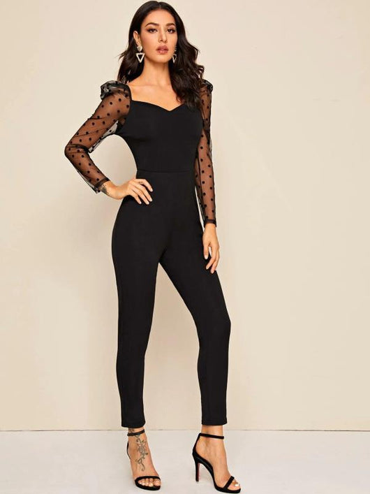 Jumpsuit con Estampado de Lunares y Costuras Decorativas - Image 4