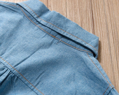 Vestido Infantil Denim con Panel de Malla - Falda de Moda - Image 9
