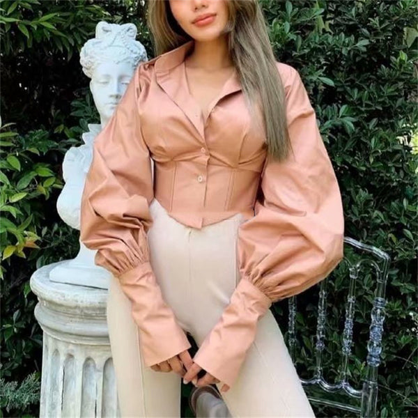 Blusa Ejecutiva con Cintura Anudada y Mangas Globo